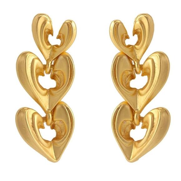 Satin Gold Hearts Earrings Stack - Picture 2 of 2
